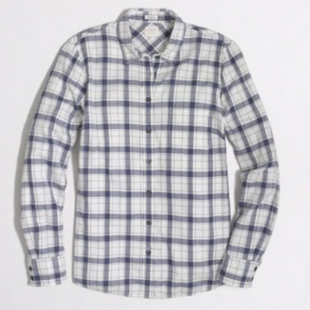 J Crew Perfect Fit flannel in blue and white plaid